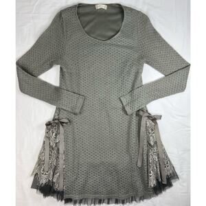 Altar’d State Gray Lace Trim Dress M Boho Tulle Hem Tie Sides